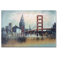 skilled painter hand painted high quality modern bridge and skyscraper oil painting on canvas abstract new york oil painting