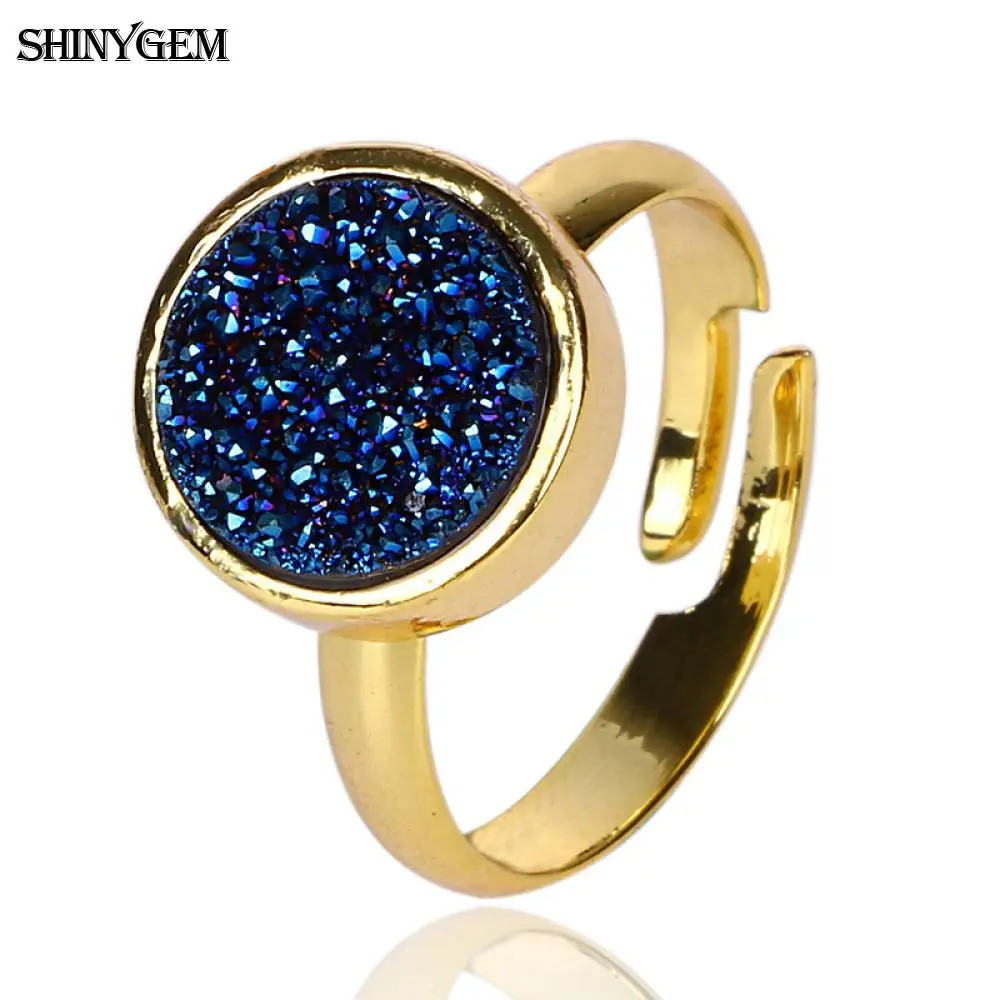 Модные кольца ShinyGem 10 мм большие гладкие с натуральным опалом и кристаллами