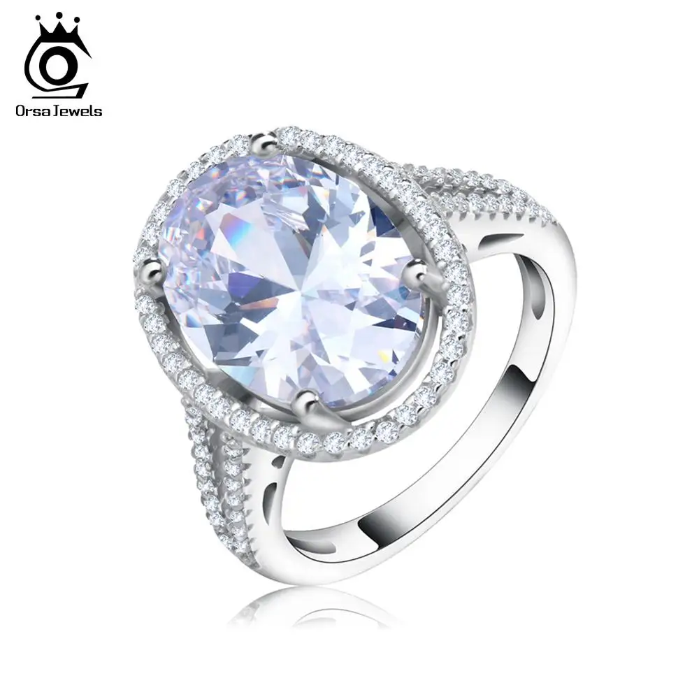Silver Color ORSA JEWELS роскошное женское свадебное и обручальное кольцо 6ct большая овальная резка AAA ослепительное CZ серебряное кольцо золотого цвета ROR98 - Цвет основного камня: Silver Color