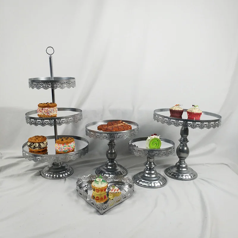 Mirror Silver 5pcs 5-18 шт Золотая подставка для торта круглые подставки для кексов металлическая подставка для десерта с подвесками и бусинами, золото - Цвет: Mirror Silver 5pcs