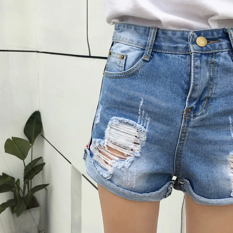 PLAMTEE Популярные Для женщин флэш-лента Джинсовые шорты отверстие свободные