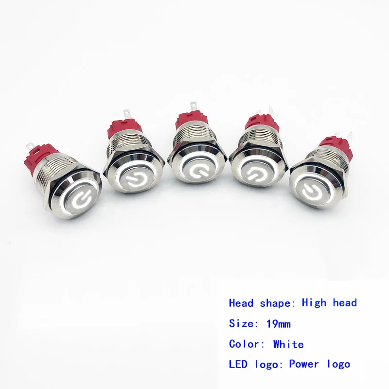 5pcs-Power-White 5 шт./лот 19 мм металлический кнопочный переключатель Высокая Головка круглый/Мощный логотип 3-220 В самовостальная вающаяся моментальная Перезагрузка/Блокировка Водонепроницаемый Авто Eng - Цвет: 5pcs-Power-White