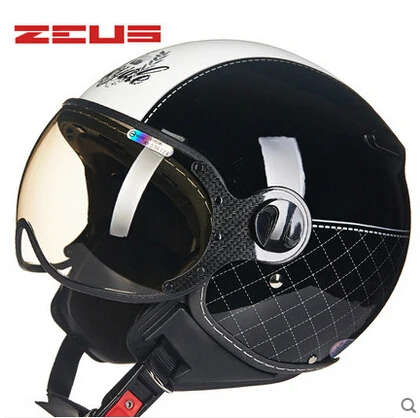 ZEUS бренд 210C мотоциклетный шлем, шлем с открытым лицом, ретро-шлем для мотокросса, солнцезащитный козырек, Casco Capacete - Цвет: Black White Crown