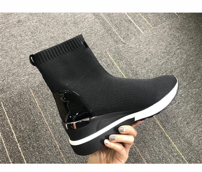 New Knitted Shoes Women High Top Women's Sock Sneakers Spring Women Knit Breathable Shoes Female Platform 6CM