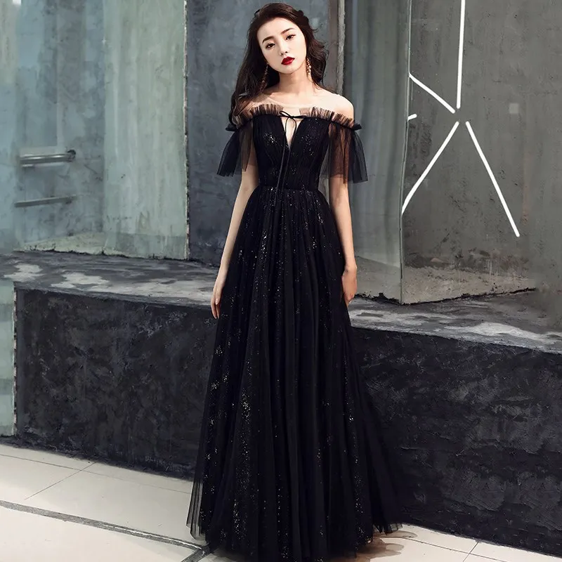 gece elbisesi Boat Neck Prom Dresses Floor Length Sexy Illusion Tulle Lace Fashion Luxury Evening Gowns Off The Shoulder Slim | Свадьбы и