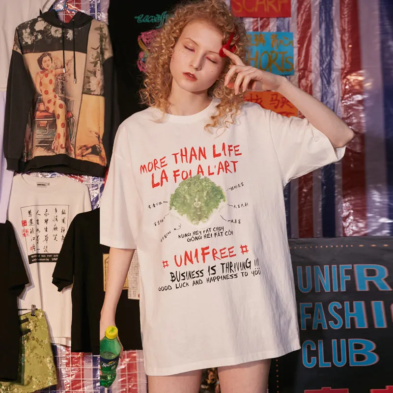 UNIFREE, летняя новинка, женское нижнее белье, футболка с коротким рукавом,, литературный, свободный, корейский стиль, топ, хлопок, UHT192G033