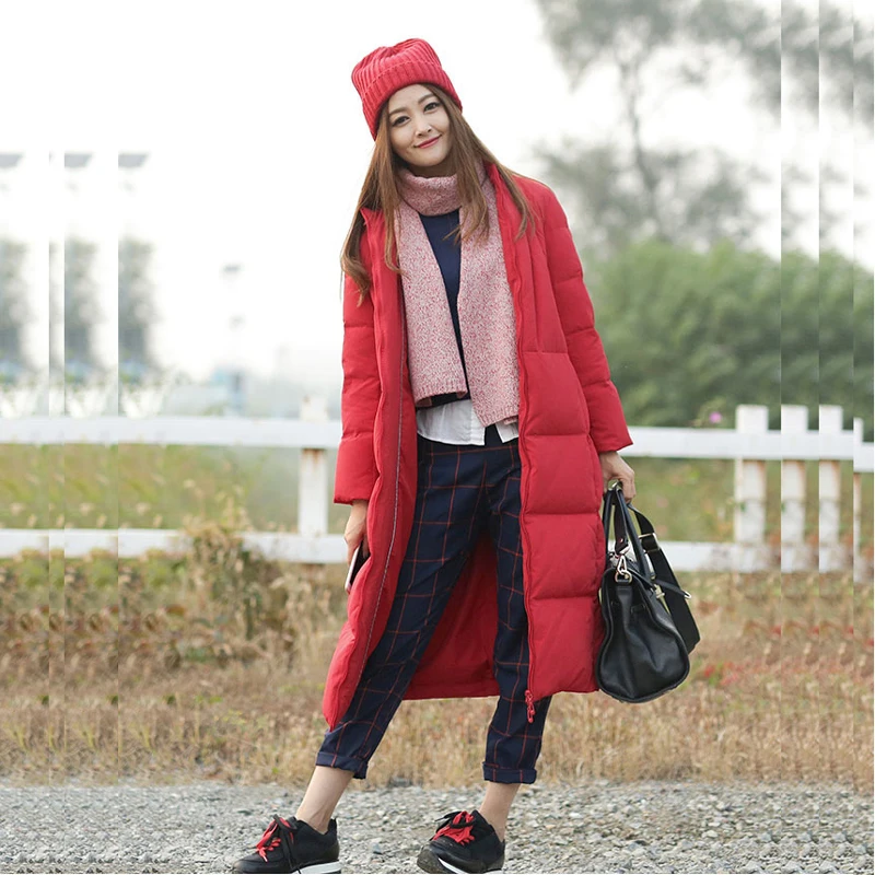 Красный воротник зима Для женщин куртка типа кокон хлопковая парка длинные