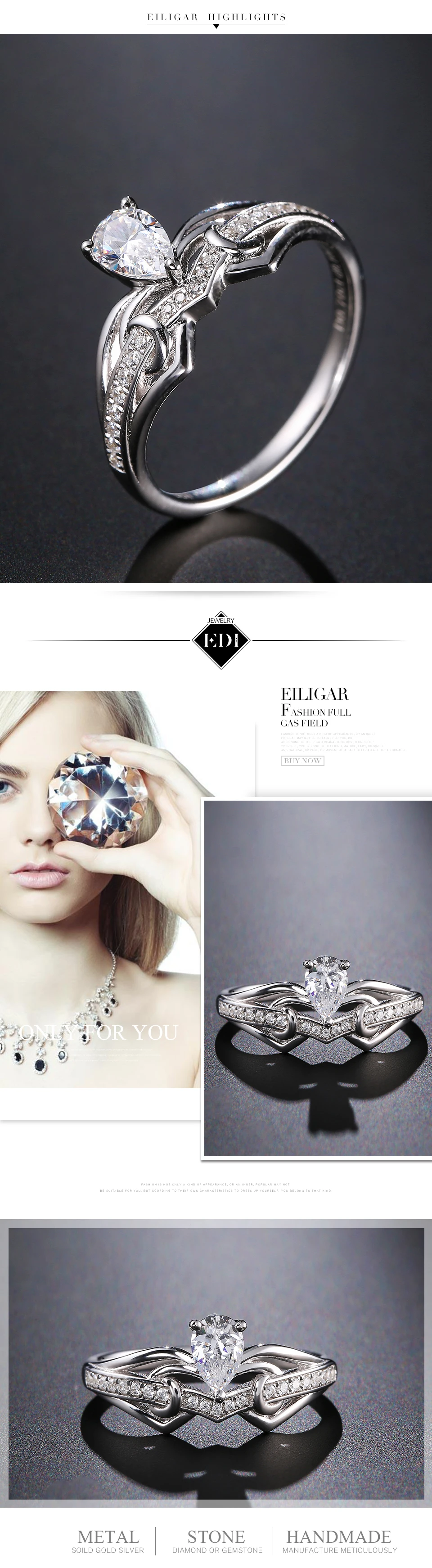 EDI Classic 0.4ct грушевидное кольцо с алмазом moissanites 14K 585 Белое золото обручальное кольцо для женщин ювелирные украшения