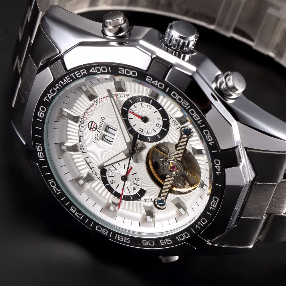 Мужские часы FORSINING модные повседневные спортивные механические из нержавеющей