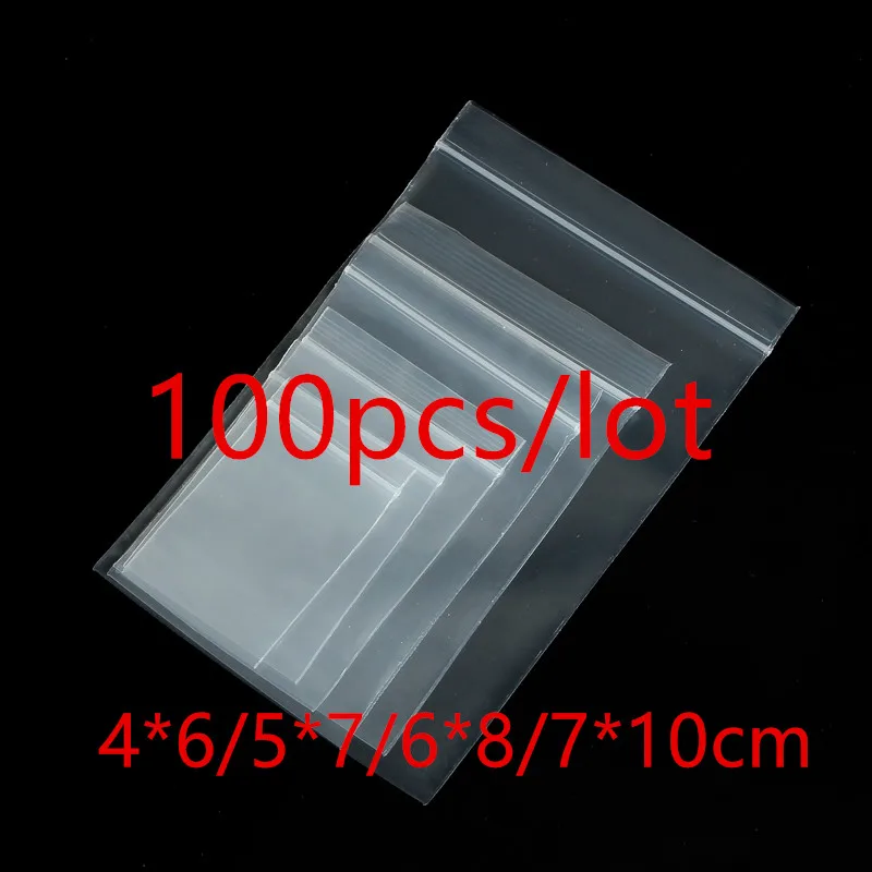 100pcs Transparent Self Sealing Zip Zipper Lock Plastic Bags 4*6/5*7/6*8/7*10cm Clear Ziplock Bags for Jewelry Packaging Bag