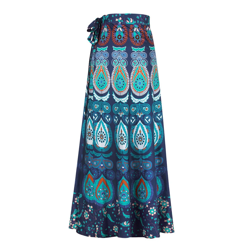 2019 Women Casual Multicolor Feather Print Skirt Polyester Loose Boho Long Bohemian Beach Tops | Женская одежда