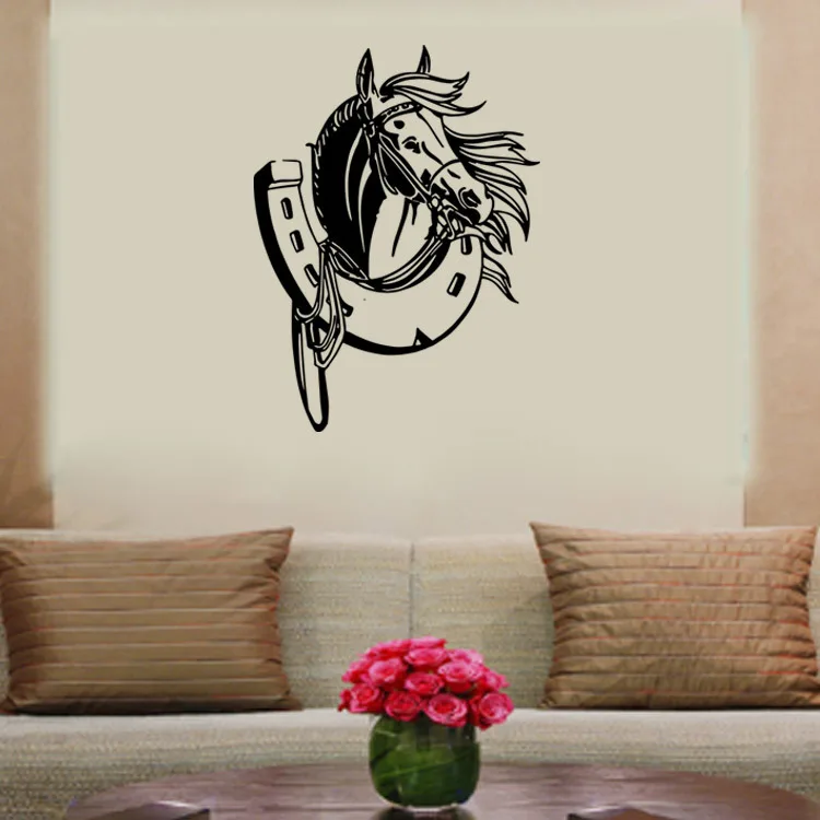 Наклейка на стену в виде головы лошади с седлом стикер домашний декор уникальные