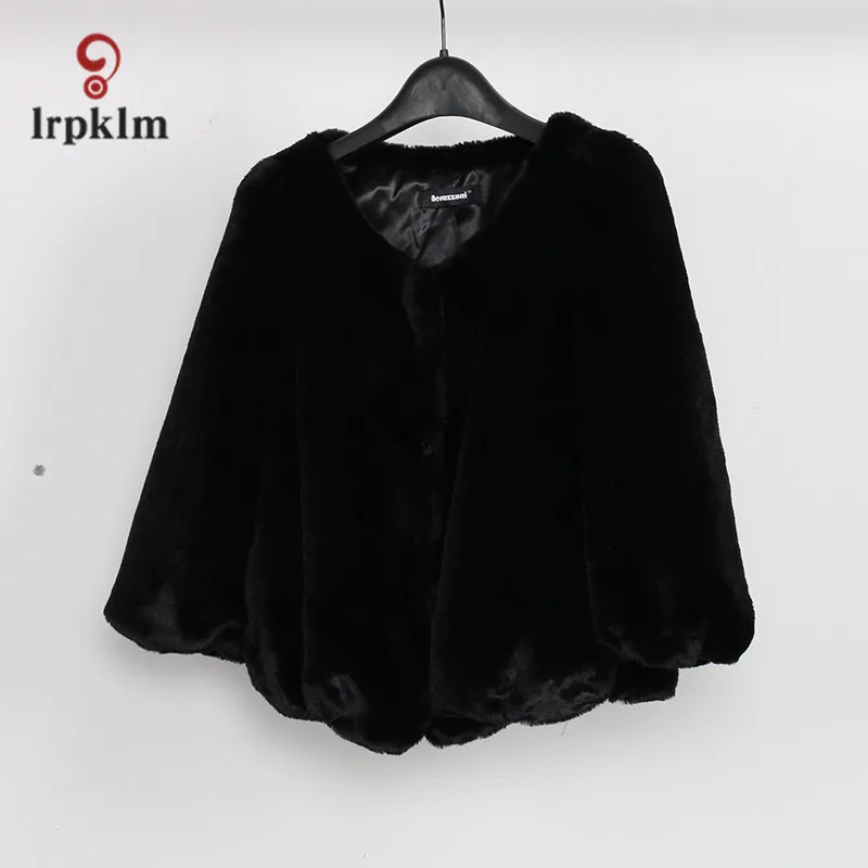 black 7XL пальто с искусственным мехом женская короткая модель новая осенне-зимняя куртка с круглым воротником из тонкого кроличьего меха LZ652 - Цвет: black
