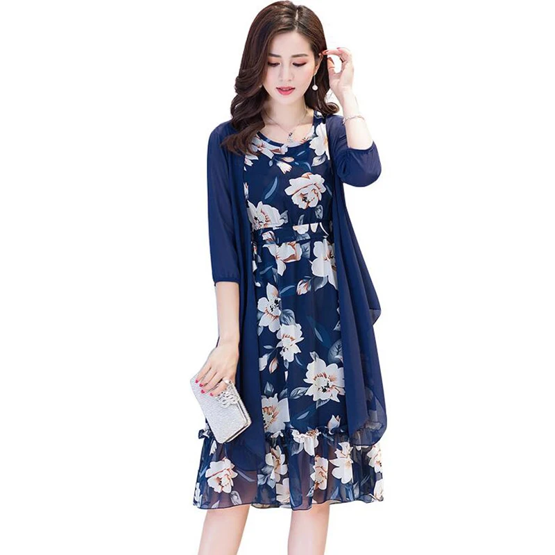Винтаж Для женщин летние шифоновое платье 2019 среднего возраста элегантные с