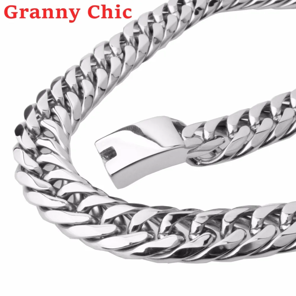Granny Chic кубинские цепи для мужчин хип-хоп ювелирные изделия серебро полированный Цвет Толстая нержавеющая сталь длинное большое короткое ожерелье подарок