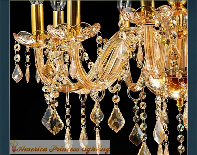 Шампанского золота/прозрачные хрустальные канделябры люстра лампа с 8 дужками