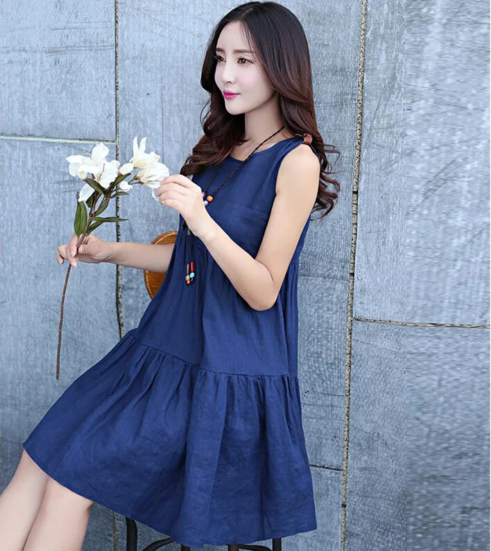 Женское платье без рукавов хлопковое и льняное в Корейском стиле для беременных