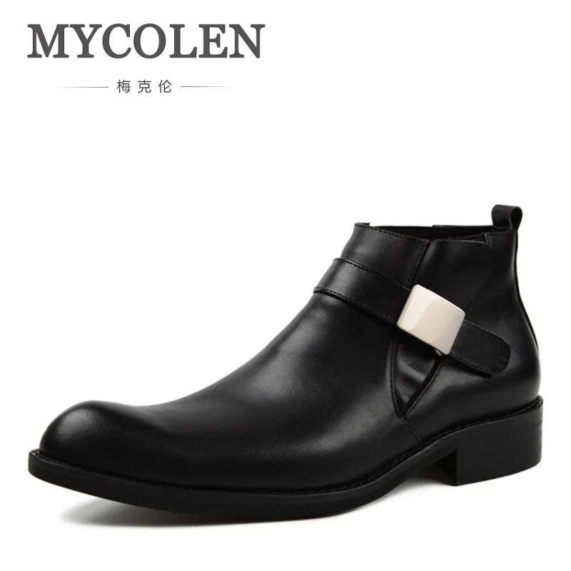 MYCOLEN New 2018 Autumn Winter Shoes Men Genuine Leather Chelsea Boots Pointed toe Men's Male Buckle Strap Brand | Обувь