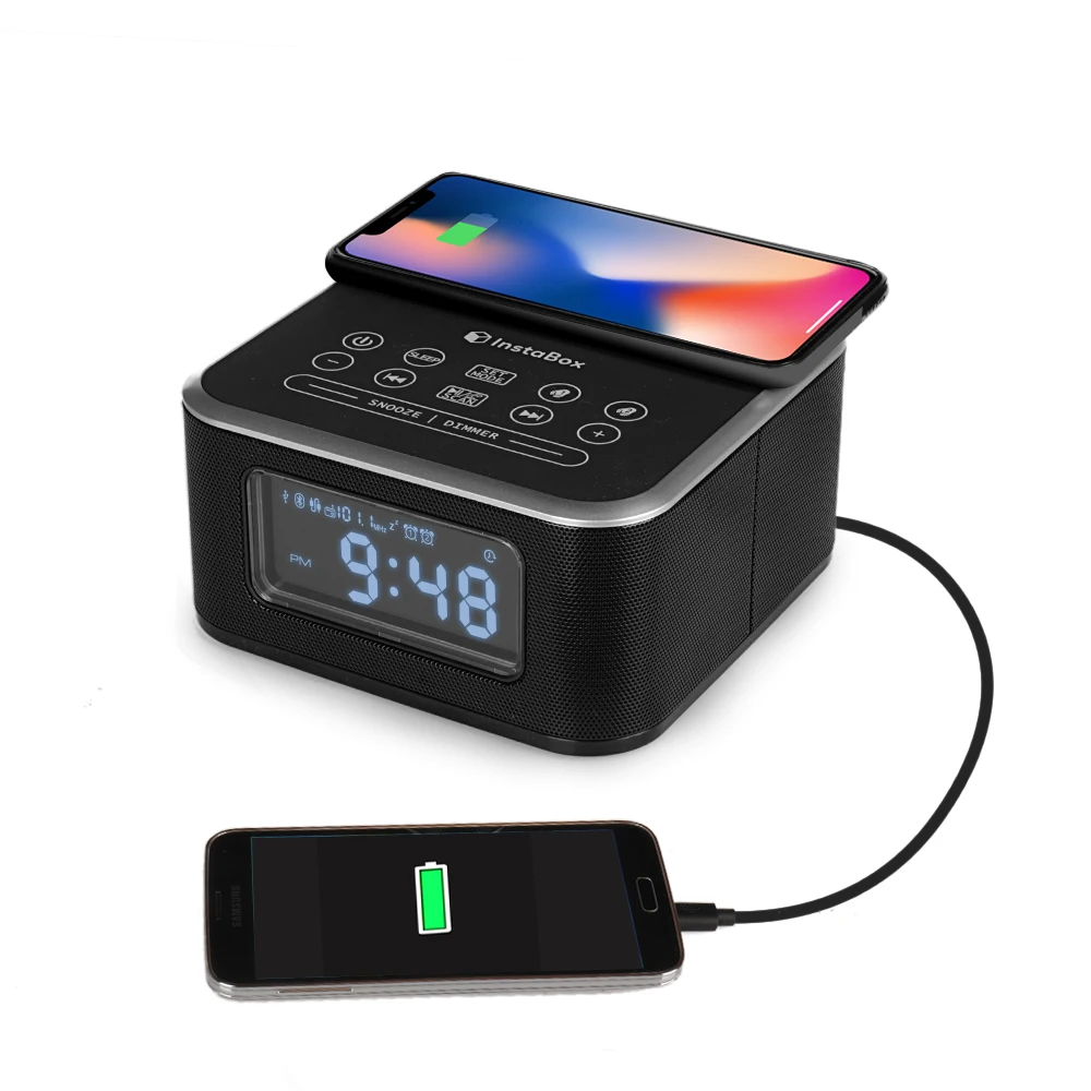 InstaBox W33 FM радио с Bluetooth динамик сигнализация MP3 плеер Поддержка Беспроводное зарядное устройство для iPhone samsung дистанционное управление часы
