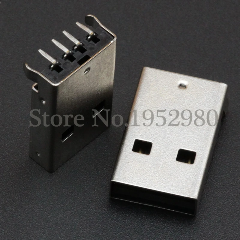Коннектор USB 2 0 со штекером AM 90 градусов медная игла с 4 контактами смещение черный