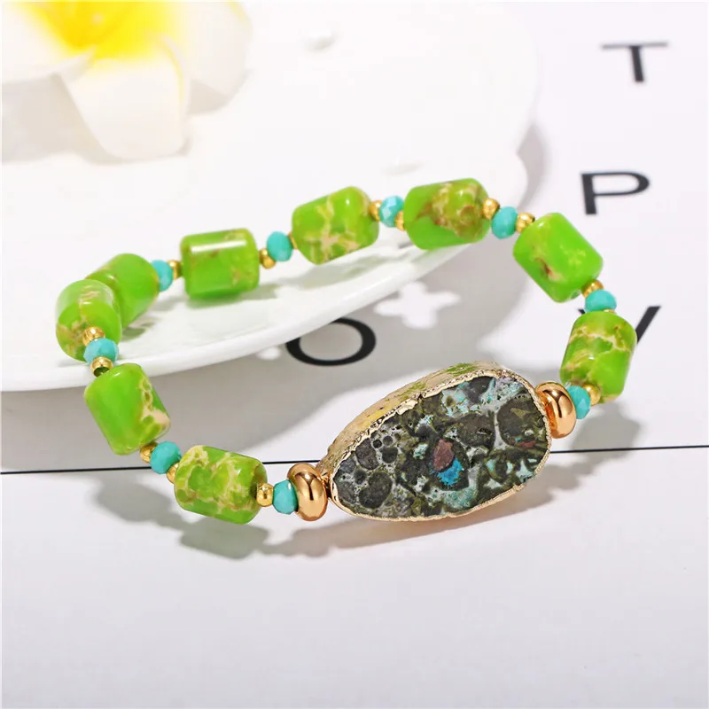 20-40mm Irregular Natural Druzy Stone Charm Bracelets 8*10mm Green Sea Sediment Jaspers Bohemia Beaded For Women 2019 | Украшения и
