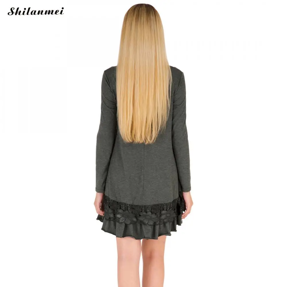 Котон платье для женщин 2017 г. повседневные свободные кружевное Осень Длинные