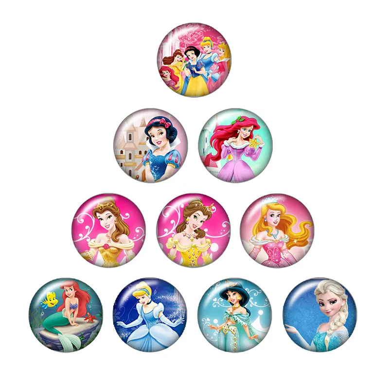 Принцесса фильм 10 шт Смешанные 12 мм/16 мм/18 мм/25 мм круглые фото стекло кабошон демонстрационные с плоской задней частью делая результаты
