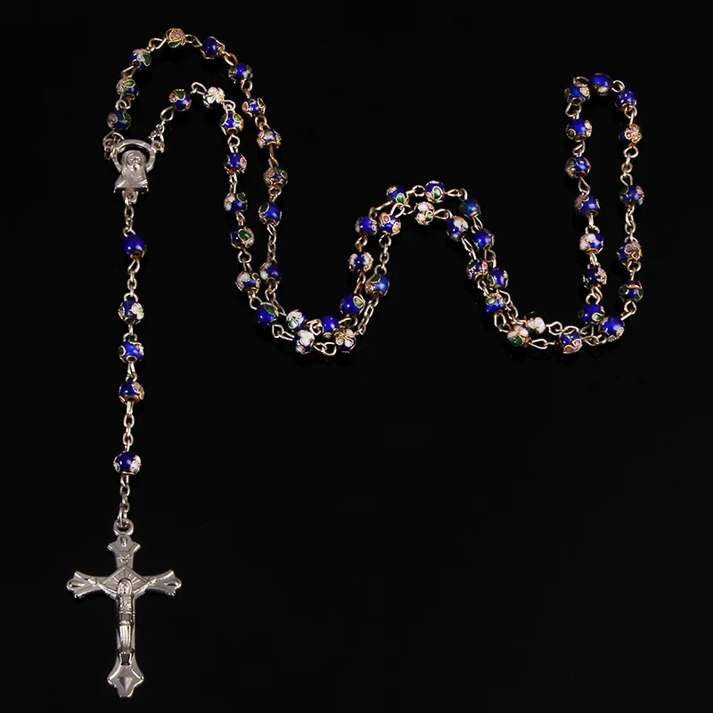 6 мм перегородчатое ожерелье из Розария с кристаллами и кулоном в виде Креста