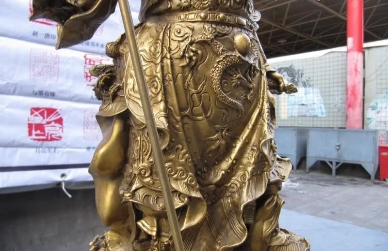 Китайская медная Боевая девять драконов Гуан Гонг Гуань Юй Воин статуя Будды 2007 |