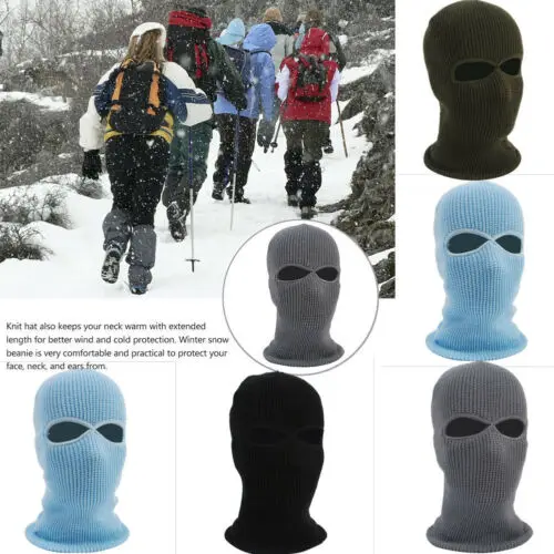 Вязаная Лыжная маска с 2 отверстиями Балаклава шапка Ветрозащитная на все лицо