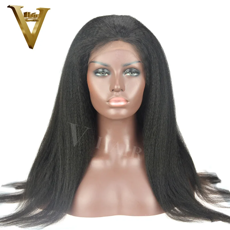 180% Brazilian Virgin Human Hair Kinky Straight Wigs Full Lace Frontal Yaki #1 #1B #2 #4 Natural Black | Шиньоны и парики