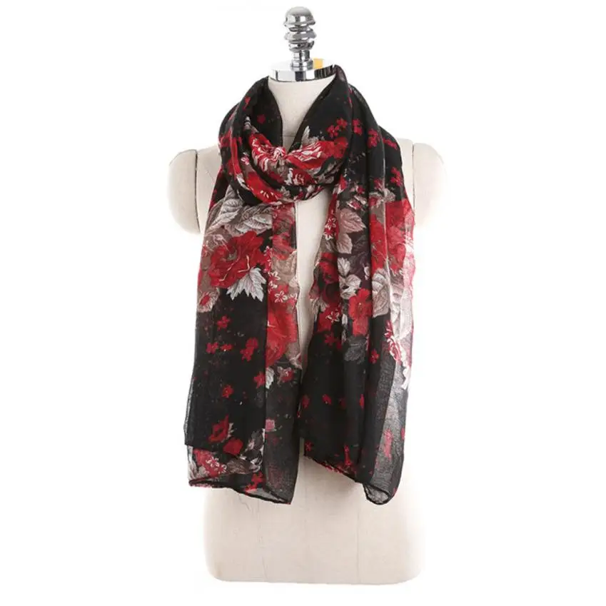 Women Ladies Flowers Print Pattern Lace Long Scarf Warm Wrap Shawl Bufandas mujer Cachecol feminino inverno Foulard femme hijab |