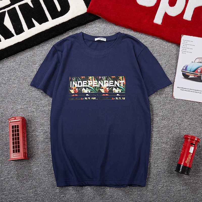 Мужская хлопковая футболка с коротким рукавом Повседневная Свободная круглым