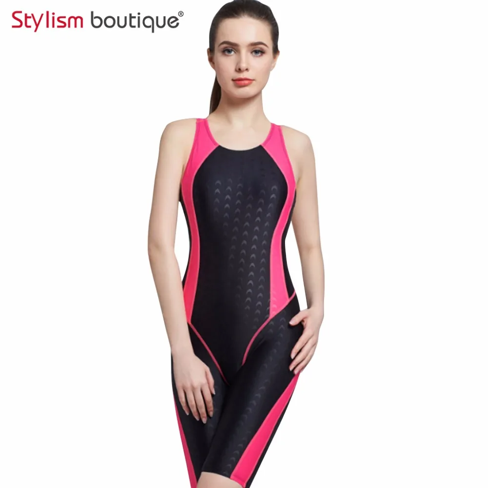 Женский слитный купальник с воротником стойкой до колена спортивный для девочек