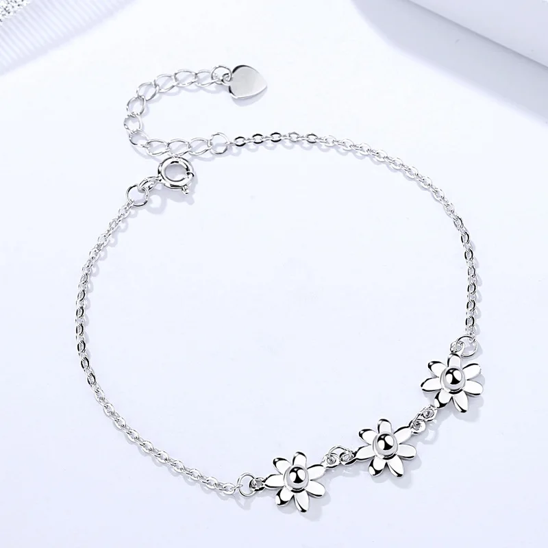 

Sun flowers 925 Sterling Silver bracelets for girls Fashion pure silver floral bracelets for women ladies