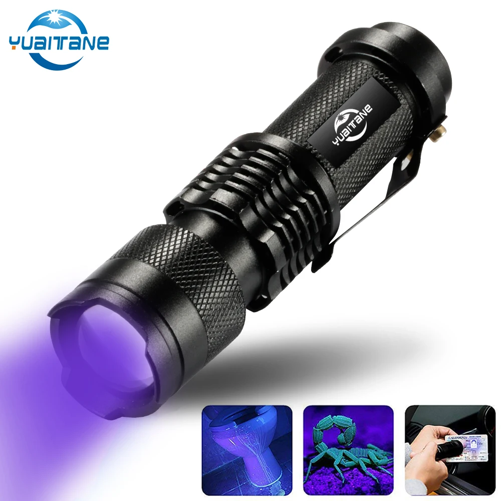 

365nm/395nm UV Flashlight Ultra Violet Light Zoomable UV light Torch Lamp For Marker Checker Detection Use AA/14500 battery