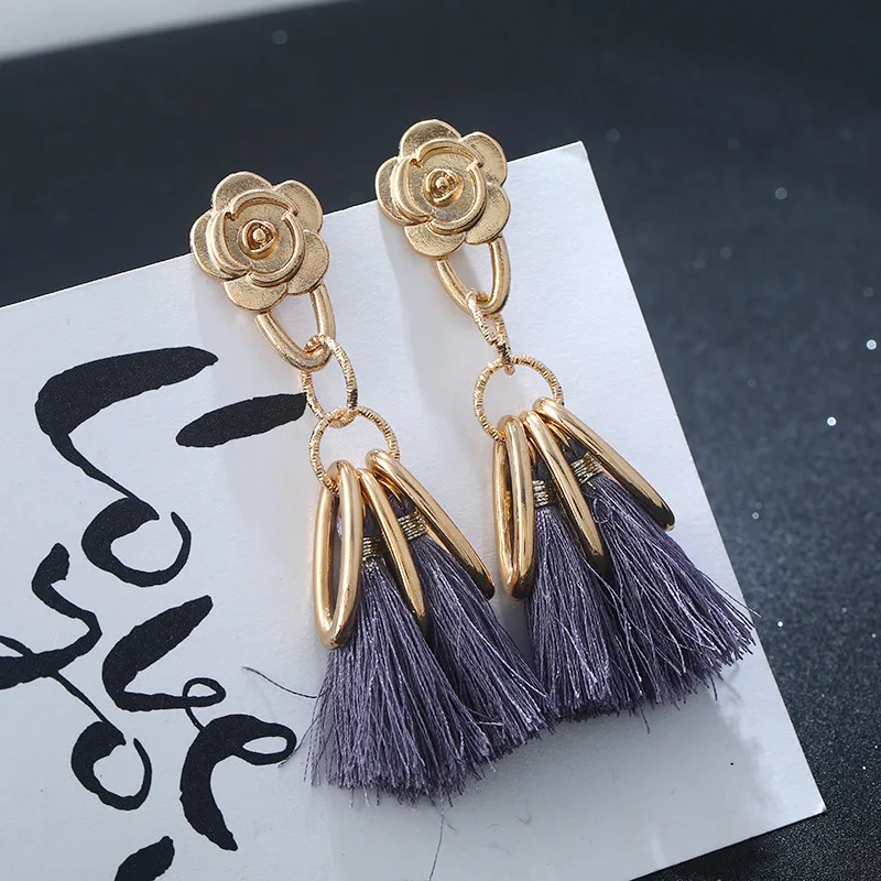 2018 модный бренд золото Цвет цветок Серьги Богемия Стиль Круг кисточкой Висячие