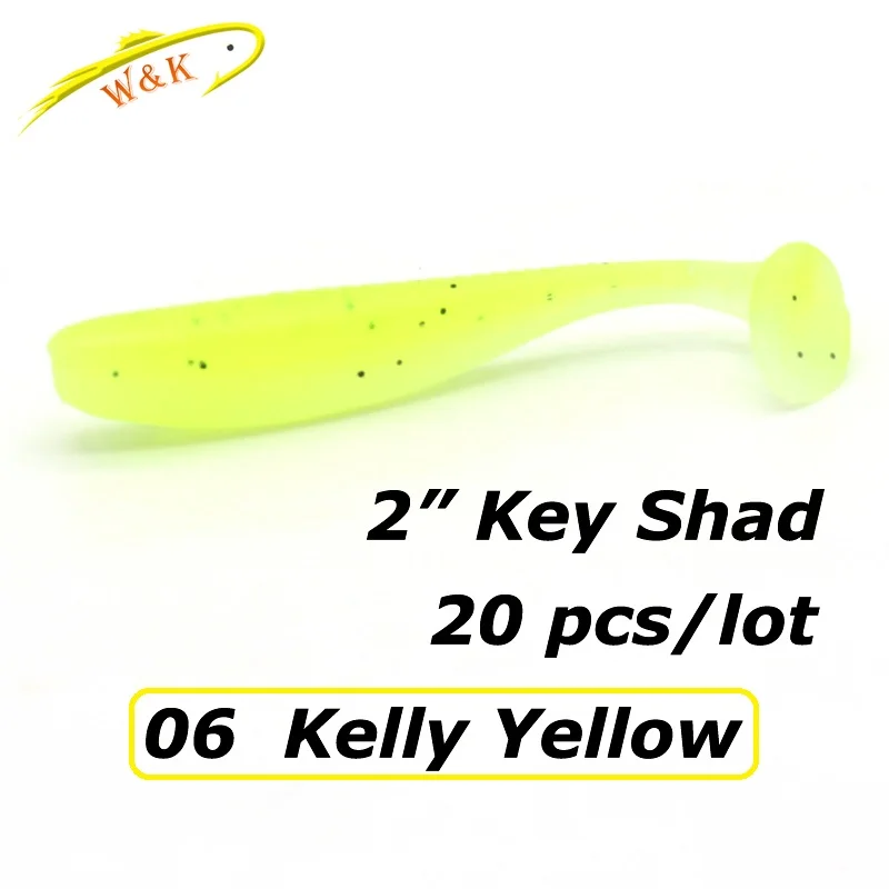 Kelly Yellow 05 Малый Swimbait " T-Tail Shad 20 шт./лот рыболовные приманки с солью и ароматом мягкие приманки тонущие шэд гольян ледяные рыболовные приманки - Цвет: Kelly Yellow 05