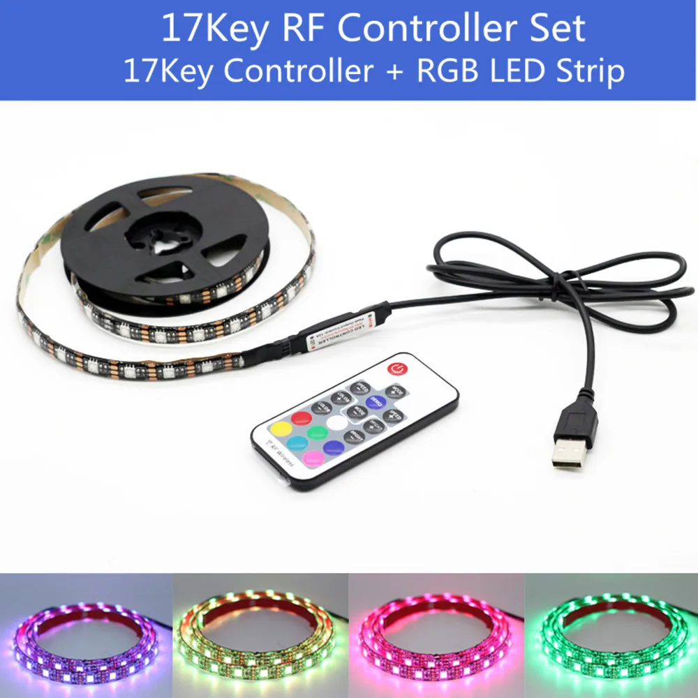 RF 17Key Set Цветная(RGB) Светодиодные ленты USB неоновая лента ТВ Подсветка ПК Ambi светильник Тира светодиодный светильник Smd 5050 5V лампы Bluetooth Wifi полоски ФИТА Tiras адрес Рубан - Испускаемый цвет: RF 17Key Set