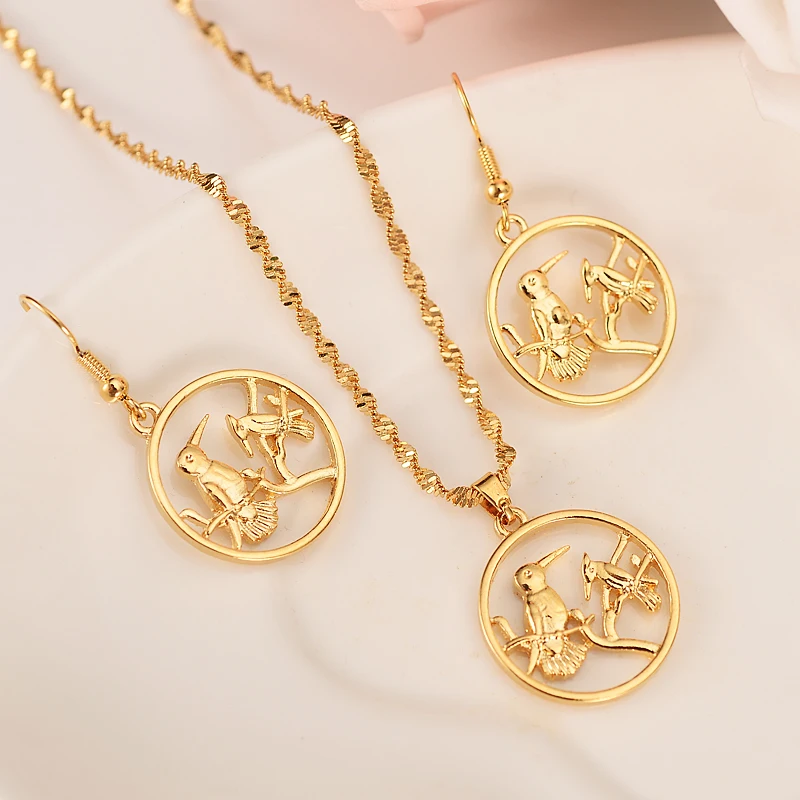 

Dubai India Africa tobago bird Sets goldpendant necklace drop Ear ring earrings Jewelry Set for women Wedding Bijoux gifts
