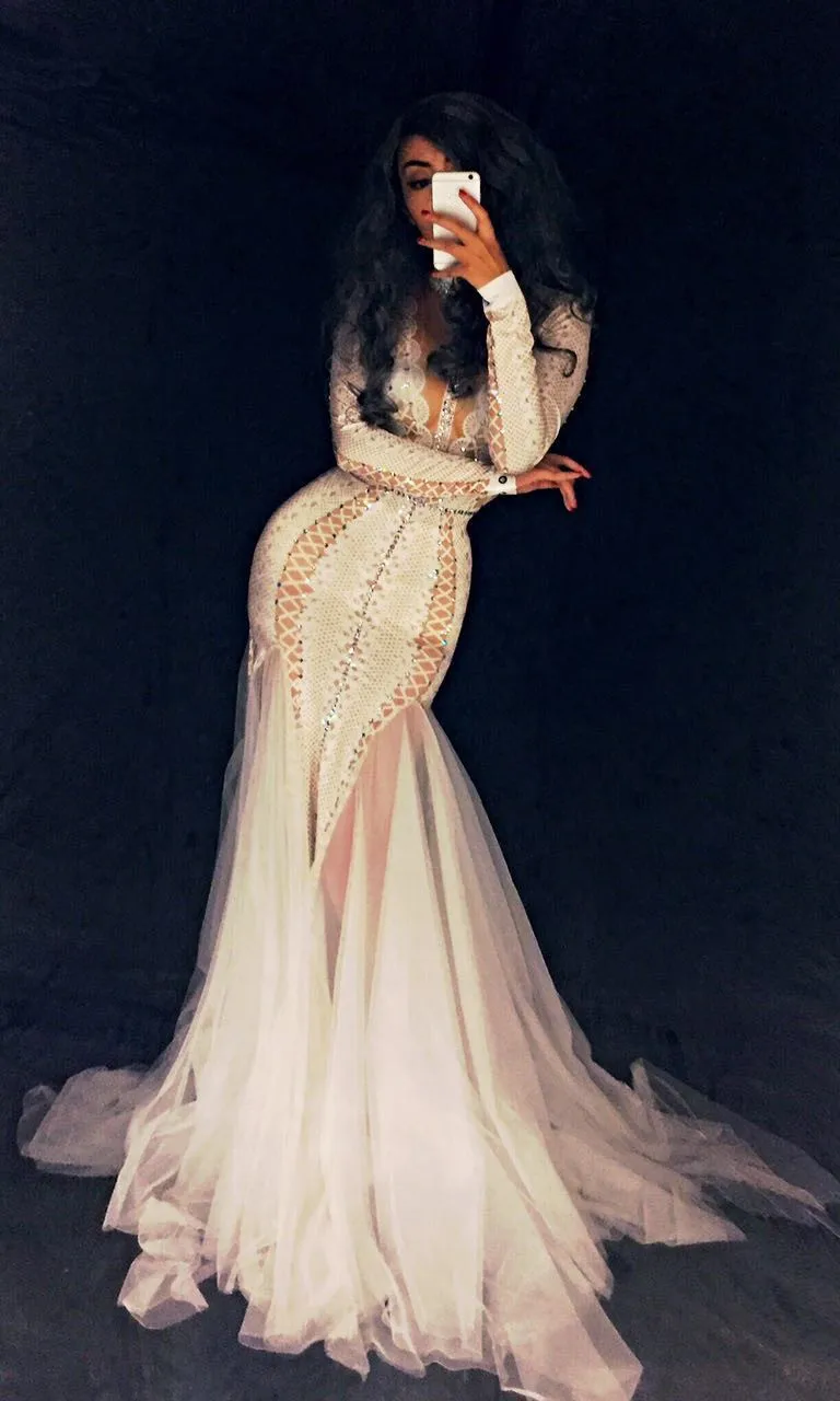 2019 женское новое белое сексуальное длинное платье певица танцор Выпускной