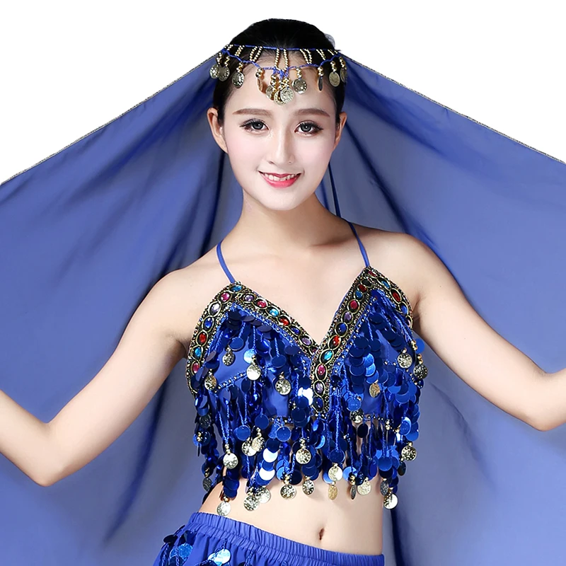 Женский топ для танца живота с вырезом-хомутом блестками и бисером костюм-Ночная