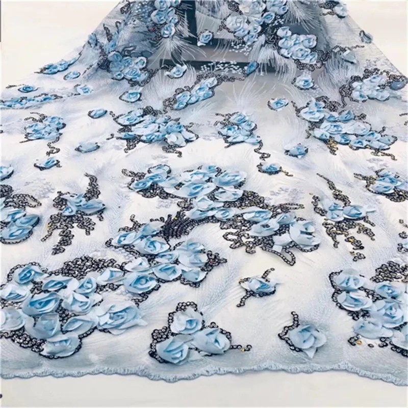 

African French Lace Fabric 3D Flower High Quality Guipure Lace Fabric Sequins Embroidered Tulle Lace Fabric For Wedding Lace