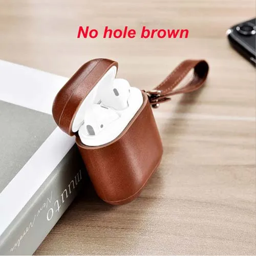 Brown-no-hole Для Apple Airpods 2 Чехол топ из натуральной кожи чехол для Airpods винтажный кожаный дизайн защитные наушники аксессуары чехол - Цвет: Brown-no-hole