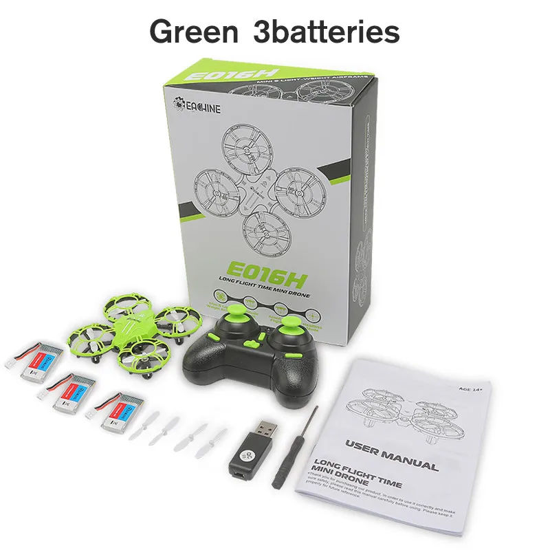 green 3batteries Лучшее качество, Eachine, E016H, мини, высота, удерживающий режим, 8 минут, время полета, 2,4G, Радиоуправляемый Дрон, Квадрокоптер, RTF - Цвет: green 3batteries
