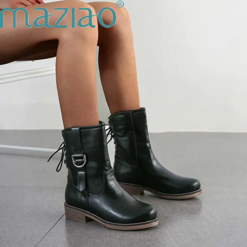 Осенне зимние женские сапоги до середины икры с пряжкой из искусственной кожи на