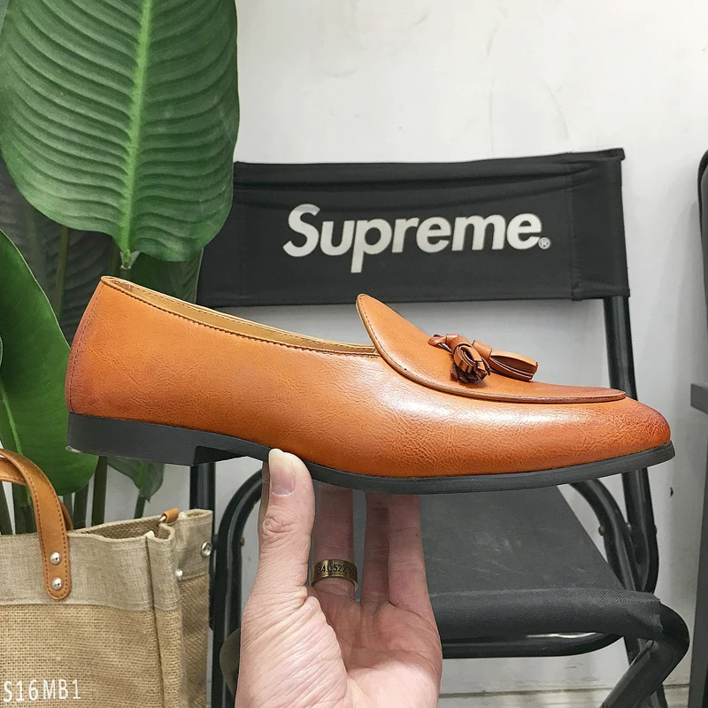 Мужские лоферы Летние черные Искусственная кожа кисточкой Пенни-Лоферы Мокасины