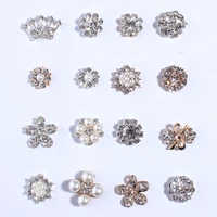 50pcs chic clear crystal rhinestone buttons with ivory pearls for wedding invitations decorative alloy metal button u pick