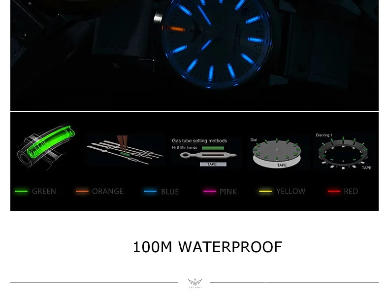Новое поступление YELANG V1010 обновленная версия T100 Тритий синий светящийся водонепроницаемый дамские модные повседневные кварцевые часы наручные часы