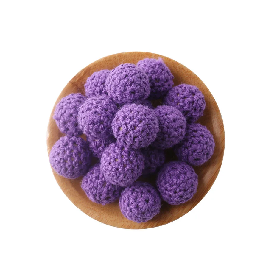 Deep Purple Crochet 15 шт., 16 мм, Детские Прорезыватели для зубов, вязанные деревянные бусины, хлопковые круглые бусины, Детские Прорезыватели для соски, цепные аксессуары, детские деревянные Прорезыватели для зубов - Цвет: Deep Purple Crochet